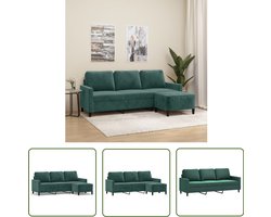 vidaXL Hoekbank - Drie Zits Bank - Driezitsbank met voetenbank 180 cm fluweel donkergroen - Salon Meubilair - Lounge Set - Velvet Sofa