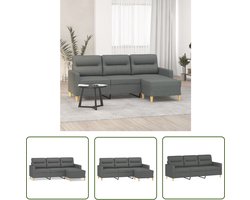 vidaXL Hoekbank - Drie Zits Bank - Driezitsbank met voetenbank 180 cm stof donkergrijs - Salontafel - Woonkamer Meubels - Donkere Grijze Bank
