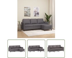vidaXL Hoekbank - Drie Zitsbank - Driezitsbank met voetenbank 180 cm kunstleer grijs - Salontafel - Lounge Set - Lederlook Meubels