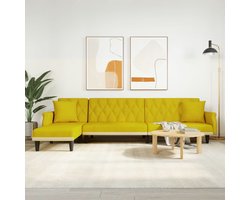 vidaXL Hoekbank - Slaapbank - Slaapbank L-vormig 271x140x70 cm fluweel geel - Lounge Sofa - Tweepersoonsbank - Drie Persoons Bank