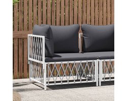 vidaXL Hoekbank - Tuinbank - Tuinhoekbank met kussens geweven stof wit - Lounge Set - Outdoor Furniture - Patio Furniture