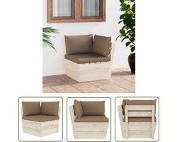vidaXL Hoekbank - Tuinbank - Tuinhoekbank met kussens pallet geïmpregneerd vurenhout - Lounge Set - Buitendecoratie - Teak Tafel