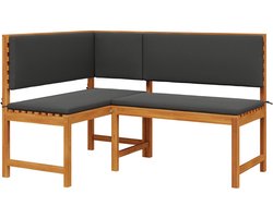 vidaXL - Hoekbank - voor - in - de - tuin - met - kussens - 140x100x91 - cm - Massief - acaciahout