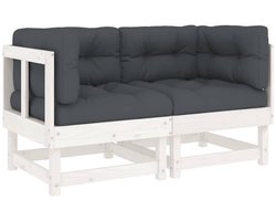 vidaXL - Hoekbanken - 2 - st - met - kussens - massief - grenenhout - wit