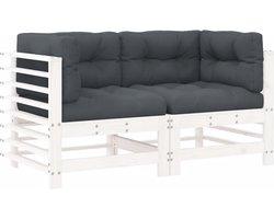 vidaXL - Hoekbanken - 2 - st - met - kussens - massief - grenenhout - wit