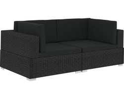 vidaXL - Hoekbanken - 2 - st - met - kussens - poly - rattan - zwart