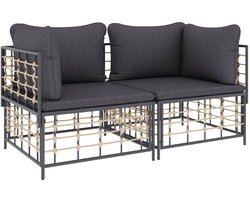 vidaXL - Hoekbanken - sectioneel - met - kussens - 2 - st - poly - rattan