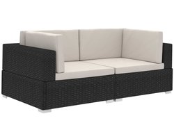 vidaXL Hoekbankenset - Poly Rattan - Zwart - Inclusief Kussens Hoeken Bank - Tuinset - Tuinbank - Lounge Set - Buitentijd