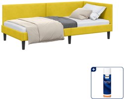 vidaXL hoekbedframe - 100 x 200 cm - fluweel - geel - Inclusief textielbeschermer 500 ml