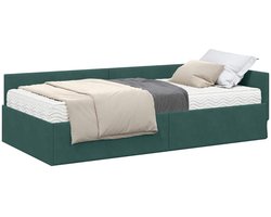 vidaXL - Hoekbedframe - met - Matras - 2 - st - Donkergroen - 90 - x - 190 - cm - Fluweel