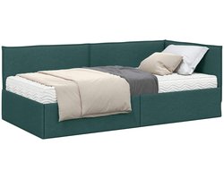 vidaXL - Hoekbedframe - met - Matras - 2 - st - Donkergroen - 90 - x - 190 - cm - Fluweel