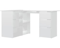 vidaXL - Hoekbureau - 145x100x76 - cm - bewerkt - hout - hoogglans - wit