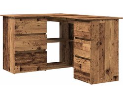 vidaXL - Hoekbureau - 145x100x76 - cm - bewerkt - hout - oud - houtkleurig