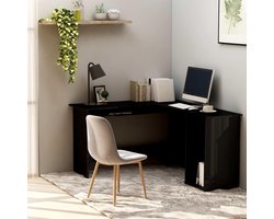 vidaXL - Hoekbureau - L-vormig - 120x140x75 - cm - bewerkt - hout - hoogglans - zwart
