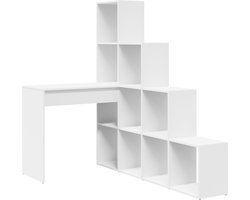 vidaXL - Hoekbureau - met - plank - Wit - 101.5 - x - 149.5 - x - 149.5 - cm - Bewerkt - hout