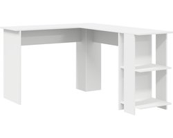 vidaXL - Hoekbureau - met - plank - Wit - 140 - x - 113,5 - x - 75 - cm - Bewerkt - hout