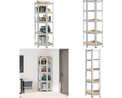 vidaXL Hoekrek 5-laags staal en bewerkt hout zilverkleurig - Plank - Planken - Garage Stelling - Stellingkast