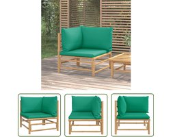 vidaXL Hoeksofa Tuin - Bamboetuinbank - Tuinhoekbank met kussens bamboe groen - Lounge Set - Buitenspaarplaats - Balkon Meubel