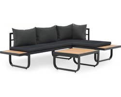 vidaXL Hoeksofa - Tuinmeubilair - 2-delige Tuinhoekbankenset met kussens aluminium HKC - Lounge Set - Aluminium Meubilair - Hkc Meubilair