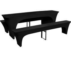 vidaXL Hoesset voor biertafel en banken zwart Stretchhoes - Tuinset Hoes - Buitendecoratie - Tuinbank Hoes - Picknicktafel Hoes - Zwarte Hoes - Meubelhoes - Waterafstotend Hoes - Vuilafstottende Hoes