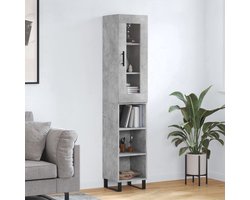 vidaXL Hoge kast 180 cm betongrijs met opzetkast Hoge Kast - Opbergkast - Houten Kast - Betonnen Kast - Grijze Kast