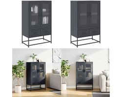vidaXL Hoge kast 68x39x111,5 cm staal antracietkleurig - Hoge Kast - Hoge Kasten - Dressoir - Kast