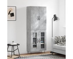 vidaXL Hoge Kast - 69,5x34x180 cm - Betongrijs - Hout Hoge Kast - Beton Look - Opbergkast - Kast Met Laden - Woonkamermeubilair