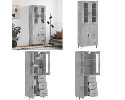 vidaXL Hoge kast 69,5x34x180 cm bewerkt hout betongrijs - Hoge Kast - Hoge Kasten - Dressoir - Buffetkast