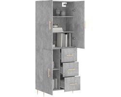 vidaXL Hoge kast - 69,5x34x180 cm - Bewerkt hout - Grijs Hoge Kast - Opbergkast - Betonnen Grijze Kast - Houten Kast - Dressoir