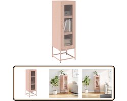 vidaXL Hoge kast roze staal 36x39x123 cm Hoge Kast - Rozenkleurige Kast - Staalkast - Keukenopslag - Badkamerkast