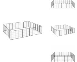 vidaXL Hondenren - Hondenrennen - Dierenren - Hondenkennel - Hondenkennel 32 panelen 50 x 100 cm gepoedercoat staal zwart