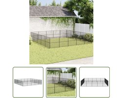 vidaXL Hondenverblijf - Hondenenkel - Hondenkennel 20 panelen gepoedercoat staal zwart - Hondenhok - Staal Hondenkennel - Zwarte Hondenkennel