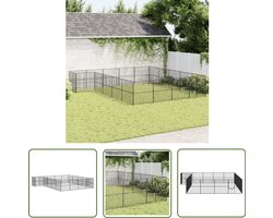 vidaXL Hondenverblijf - Hondenkooi - Hondenkennel 20 panelen gepoedercoat staal zwart - Staalkabinet - Hondenkooi Zwart - Ruime Hondenkennel