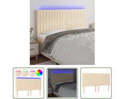 vidaXL Hoofdbord Creme - Hoofd Bord Led - Hoofdbord LED 180x5x118/128 cm stof crèmekleurig - Hoofdbord Met Led Verlichting - Led Headboard - Slaap Kamer Decoratie