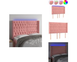 vidaXL Hoofdbord - Hoofdborden - Hoofdeinde - Houten Hoofdbord - Hoofdbord LED 147x16x118/128 cm fluweel roze
