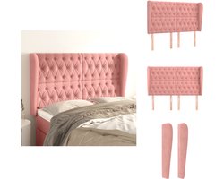 vidaXL Hoofdbord - Hoofdborden - Hoofdeinde - Houten Hoofdbord - Hoofdbord met randen 163x23x118/128 cm fluweel roze