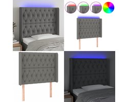 vidaXL Hoofdbord LED 103x16x118/128 cm stof donkergrijs - Hoofdbord - Hoofdborden - Hoofdeinde - Houten Hoofdbord