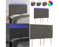 vidaXL Hoofdbord LED 144x5x118/128 cm fluweel donkergrijs - Hoofdbord - Hoofdborden - Hoofdeinde - Houten Hoofdbord