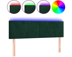 vidaXL - Hoofdbord - LED - 144x5x78/88 - cm - fluweel - donkergroen