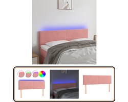 vidaXL Hoofdbord LED - 144x5x78/88 cm - Fluweel Roze Hoofd Bord - Led Hoofdbord - Hoofdkussen - Beddecoratie - Zachte Textiel