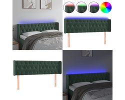 vidaXL Hoofdbord LED 147x16x78/88 cm fluweel donkergroen - Hoofdbord - Hoofdborden - Hoofdeinde - Houten Hoofdbord