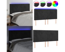 vidaXL Hoofdbord LED 160x5x118/128 cm fluweel zwart - Hoofdbord - Hoofdborden - Hoofdeinde - Houten Hoofdbord