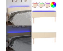 vidaXL Hoofdbord LED 160x5x78/88 cm stof crèmekleurig - Hoofdbord - Hoofdborden - Hoofdeinde - Houten Hoofdbord