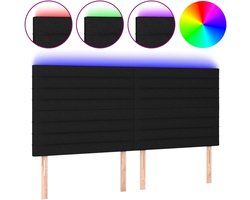 vidaXL - Hoofdbord - LED - 180x5x118/128 - cm - stof - zwart