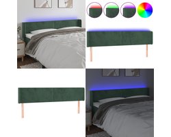 vidaXL Hoofdbord LED 183x16x78/88 cm fluweel donkergroen - Hoofdbord - Hoofdborden - Hoofdeinde - Houten Hoofdbord