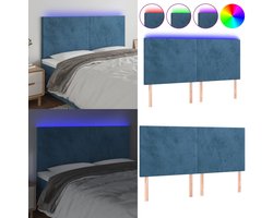 vidaXL Hoofdbord LED 200x5x118/128 cm fluweel donkerblauw - Hoofdbord - Hoofdborden - Hoofdeinde - Houten Hoofdbord