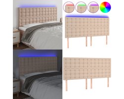 vidaXL Hoofdbord LED 200x5x118/128 cm kunstleer cappuccinokleurig - Hoofdbord - Hoofdborden - Hoofdeinde - Houten Hoofdbord