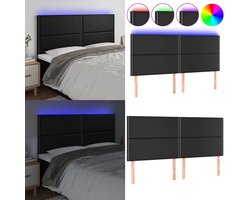 vidaXL Hoofdbord LED 200x5x118/128 cm kunstleer zwart - Hoofdbord - Hoofdborden - Hoofdeinde - Houten Hoofdbord