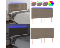 vidaXL - Hoofdbord - LED - 200x5x118/128 - cm - stof - taupe