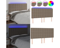 vidaXL - Hoofdbord - LED - 200x5x118/128 - cm - stof - taupe